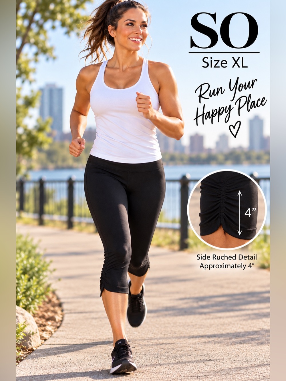 SO Perfect Black Ruched Capri Leggings Size XL Activewear